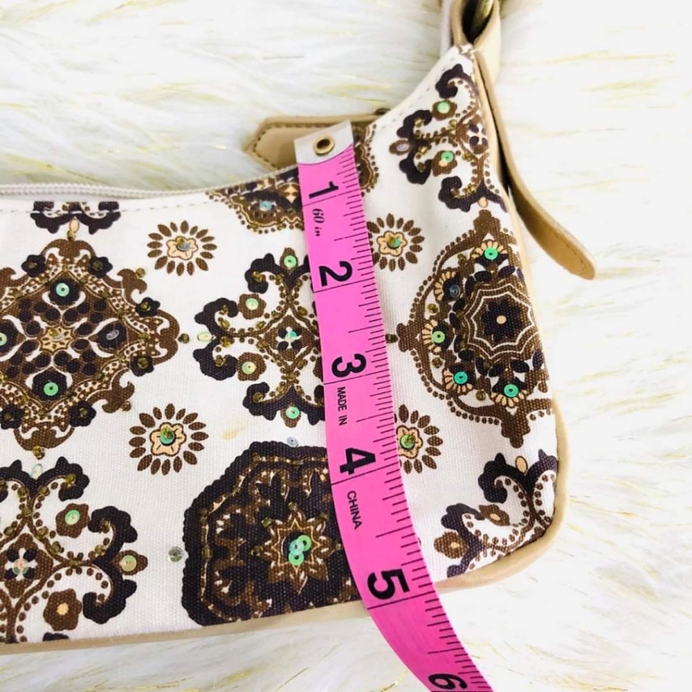 Clutch Purse white with brown and tan green jewels - Picture 6 of 8